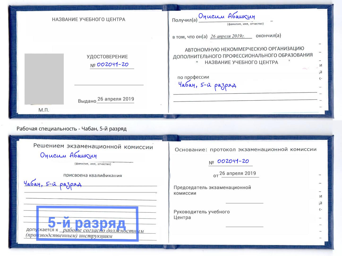 корочка 5-й разряд Чабан Артем