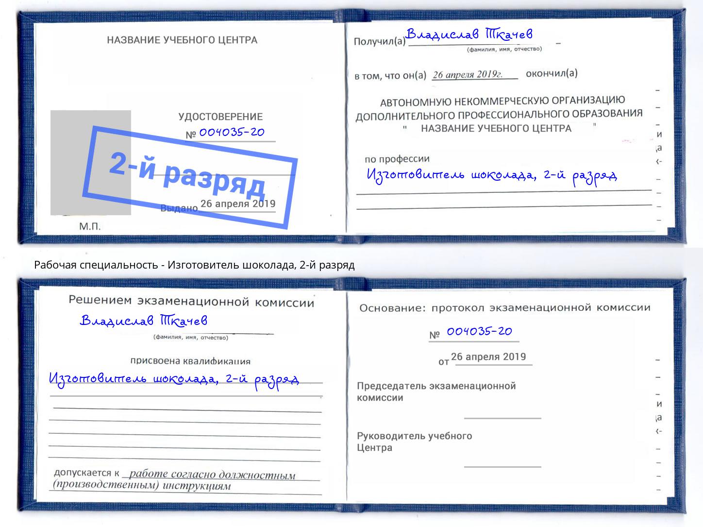 корочка 2-й разряд Изготовитель шоколада Артем