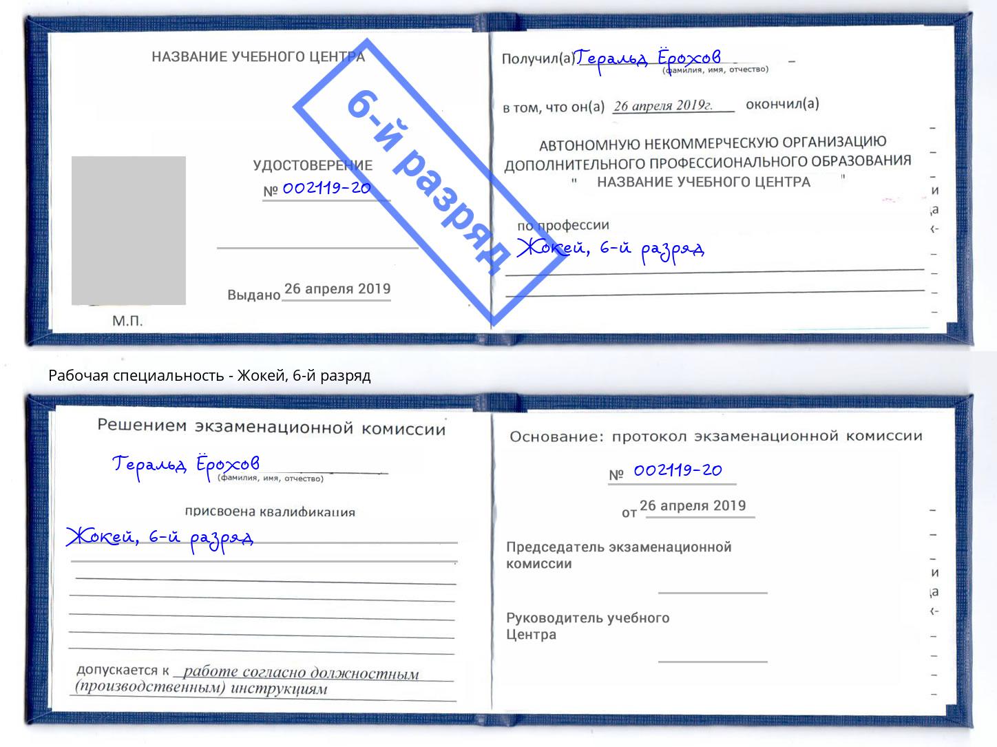 корочка 6-й разряд Жокей Артем