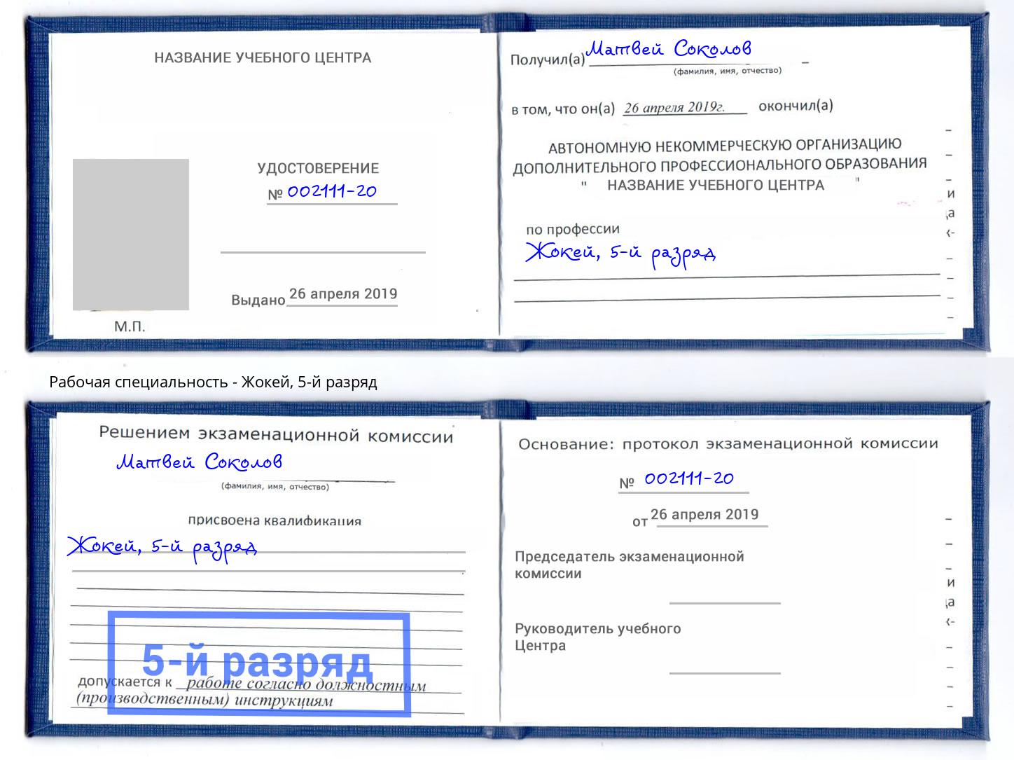 корочка 5-й разряд Жокей Артем