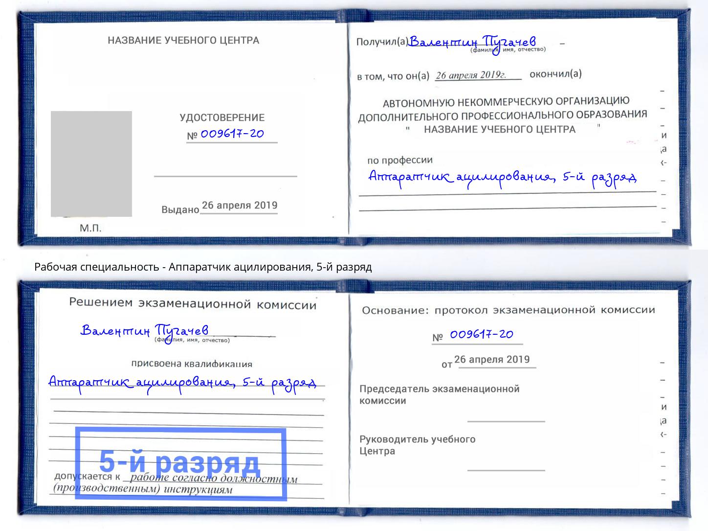 корочка 5-й разряд Аппаратчик ацилирования Артем